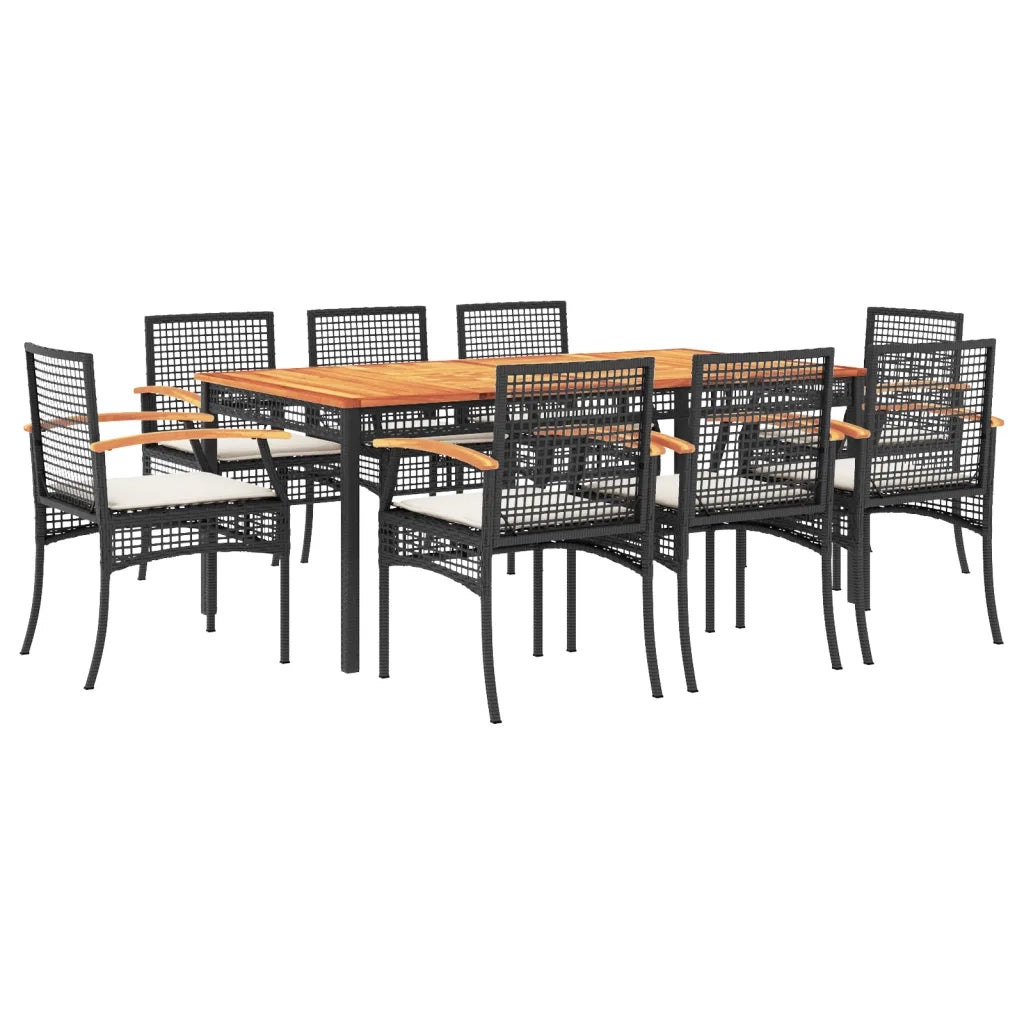 Set da Pranzo da Giardino 9 pz con Cuscini Nero in Polyrattan 3213565