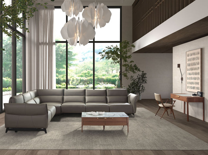 Divano angolare componibile relax in pelle grigio scuro