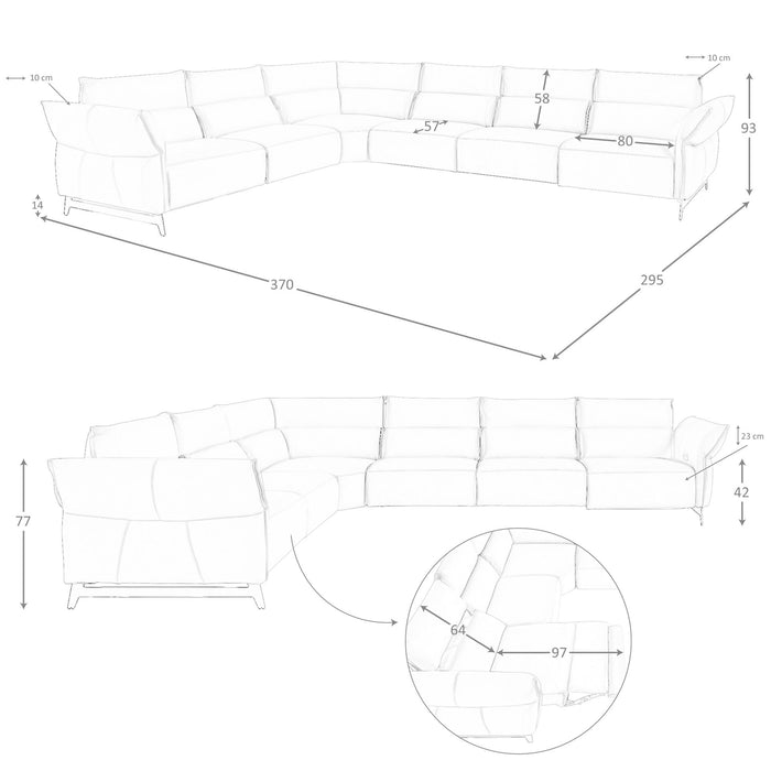 Divano angolare componibile relax in pelle grigio scuro