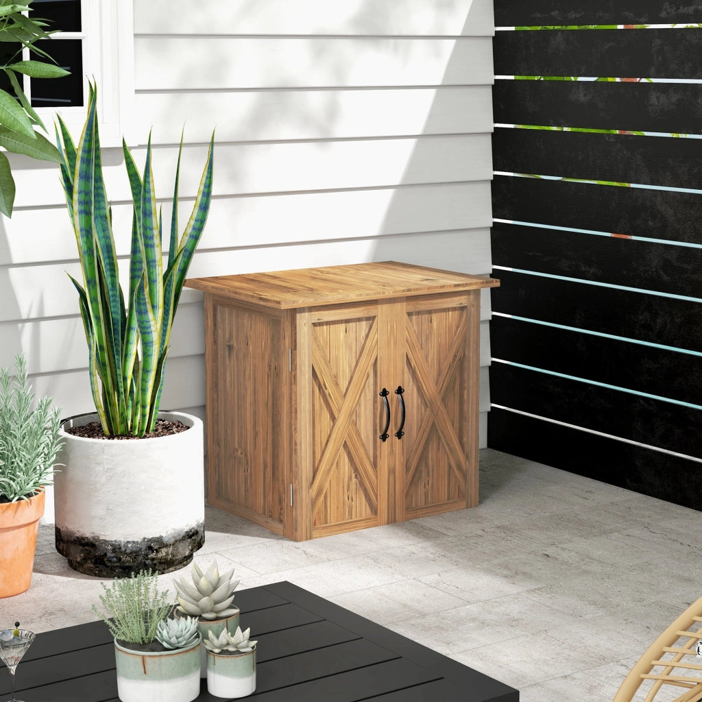 Casetta Box Da Giardino a 2 Ante Stile Country 77x55x72 cm in Legno Marrone