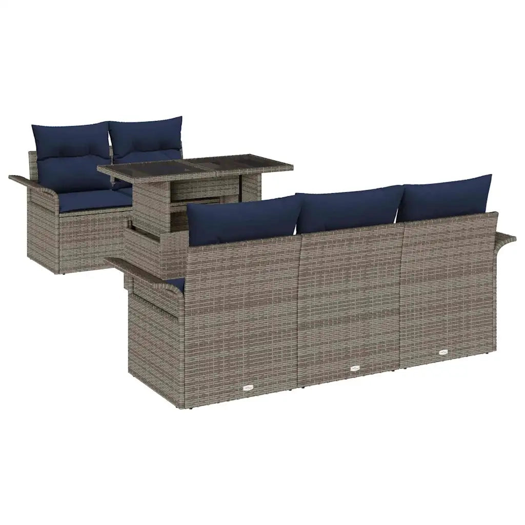 Set Divano da Giardino con cuscino 6 pcs Grigio polyrattan