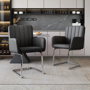Set di 2 sedie da pranzo con schienale a Z in similpelle PU e metallo; nero