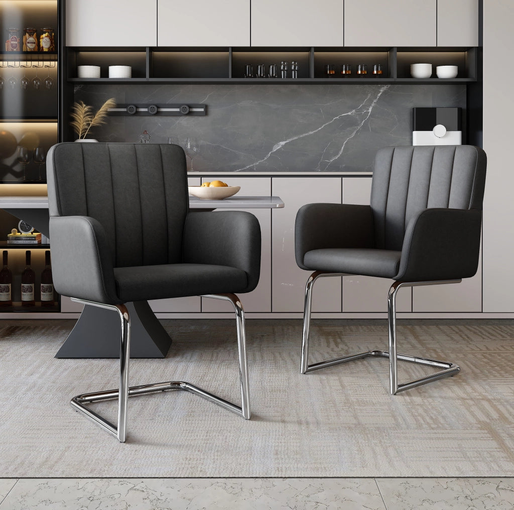 Set di 2 sedie da pranzo con schienale a Z in similpelle PU e metallo; nero
