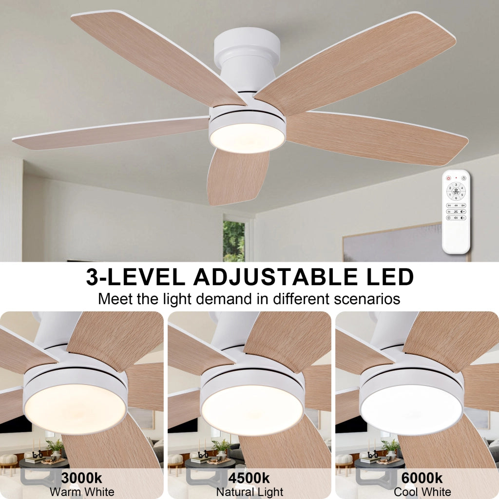 Ventilatore da soffitto 42 pollici con illuminazione e telecomando, 3 pale legno massello, 3CCT dimmerabile, 6 velocit¨¤ silenzioso