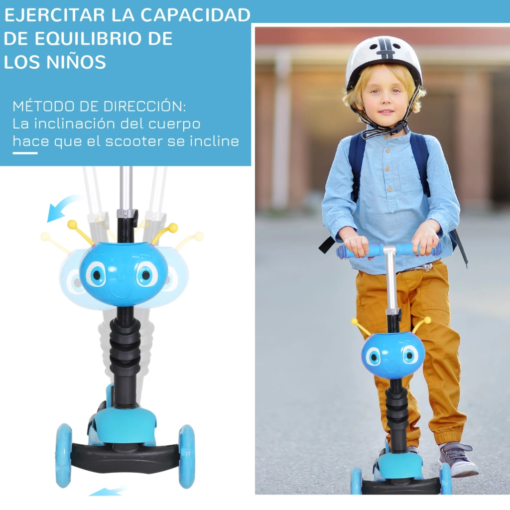 Patinete 3 in 1 per Bambini con Sedile Estraibile ¨C zephmum ¨C Blu 62x25x72,5 cm