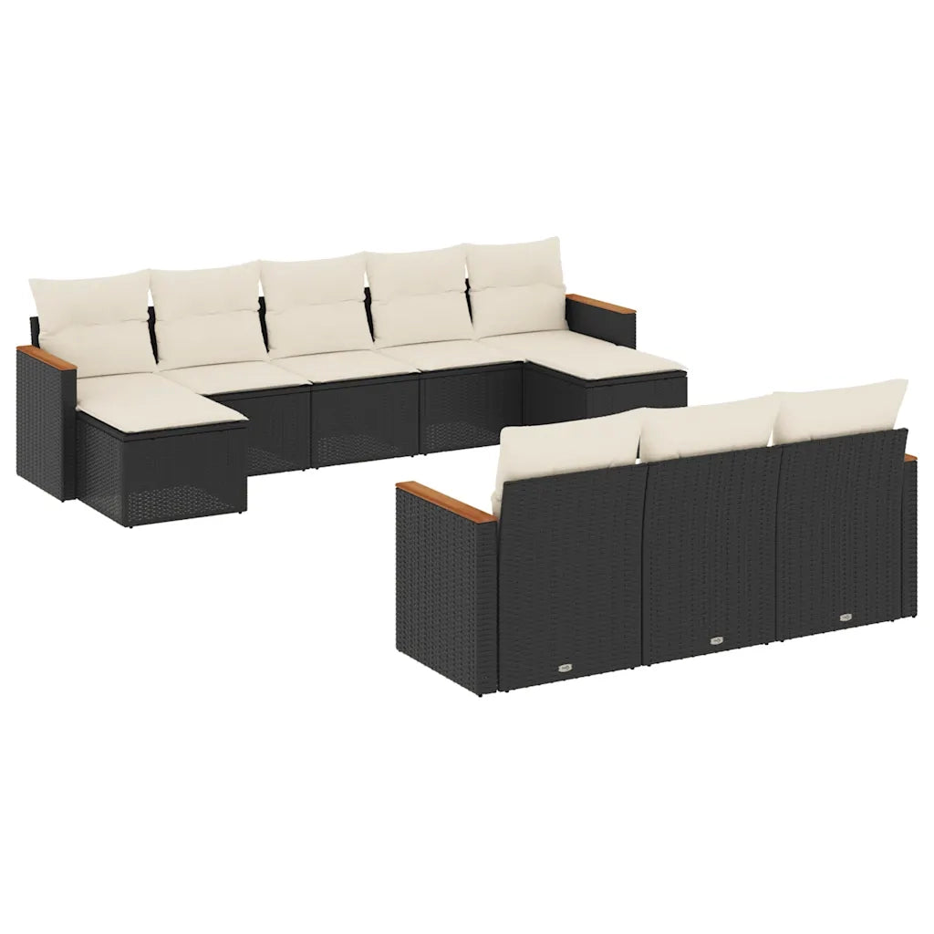 Set Divani da Giardino 10pz con Cuscini in Polyrattan Nero 3258815