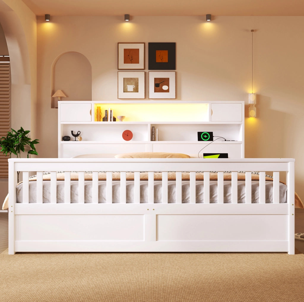 Letto matrimoniale 180x200 cm con LED, testiera contenitiva e 4 cassetti
