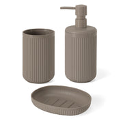 Set accessori bagno 3 pz con dispenser portaspazzolino e portasapone tortora cannettato Arizona