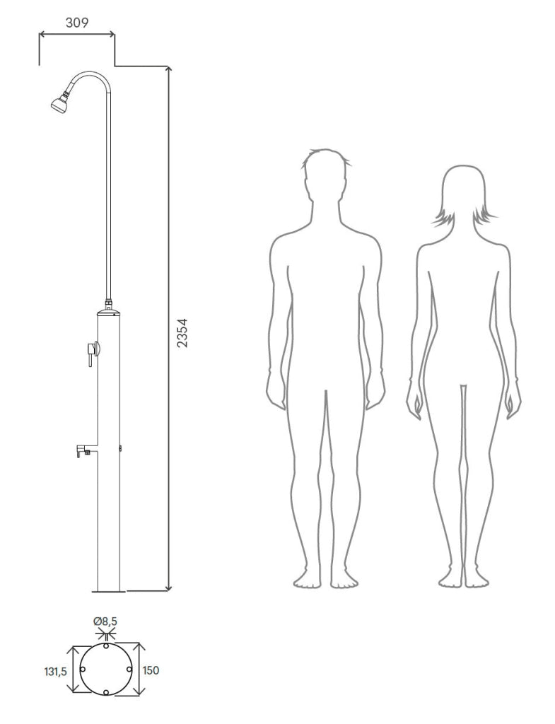 Doccia da Giardino con Pulsante Temporizzato su Doccia e Lavapiedi Minijet-P Inox Anodizzato