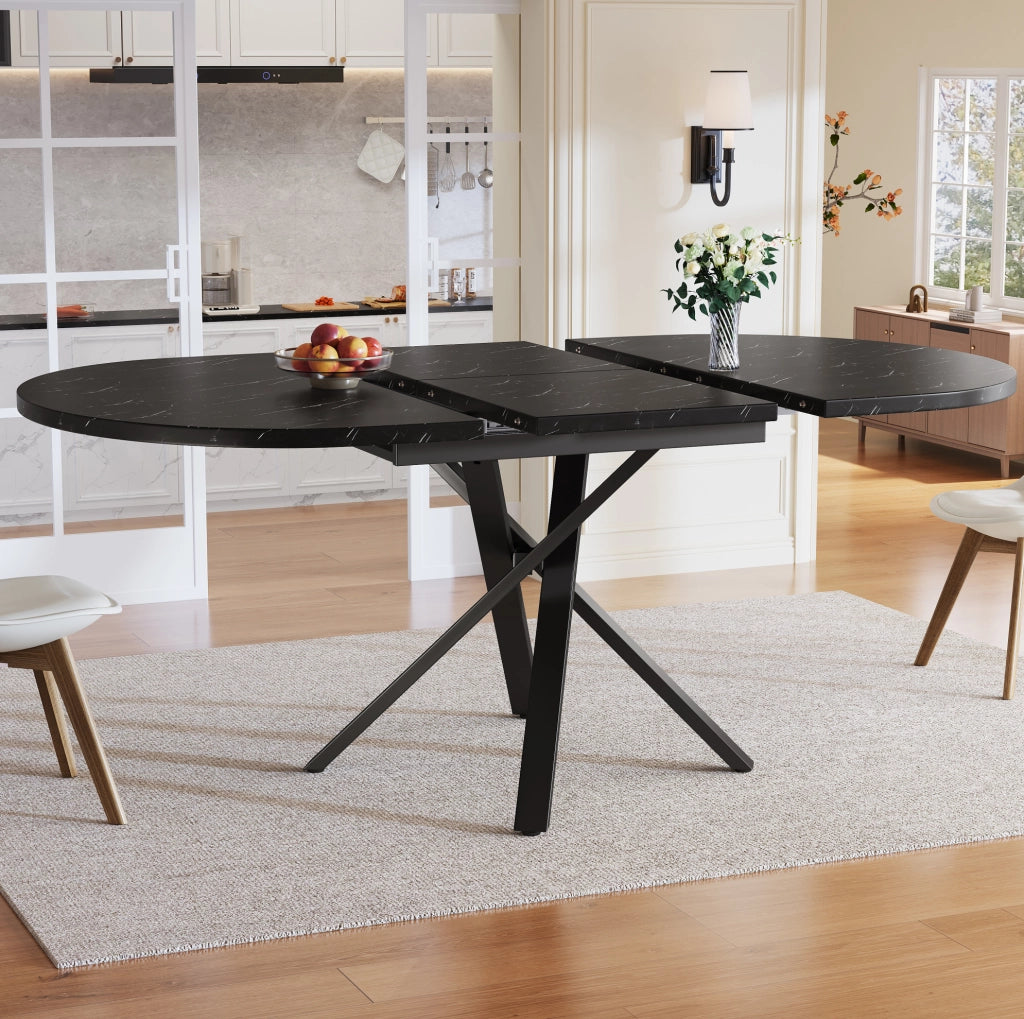 Tavolo rotondo allungabile; diametro 100 cm estendibile a 140 cm; MDF e metallo nero