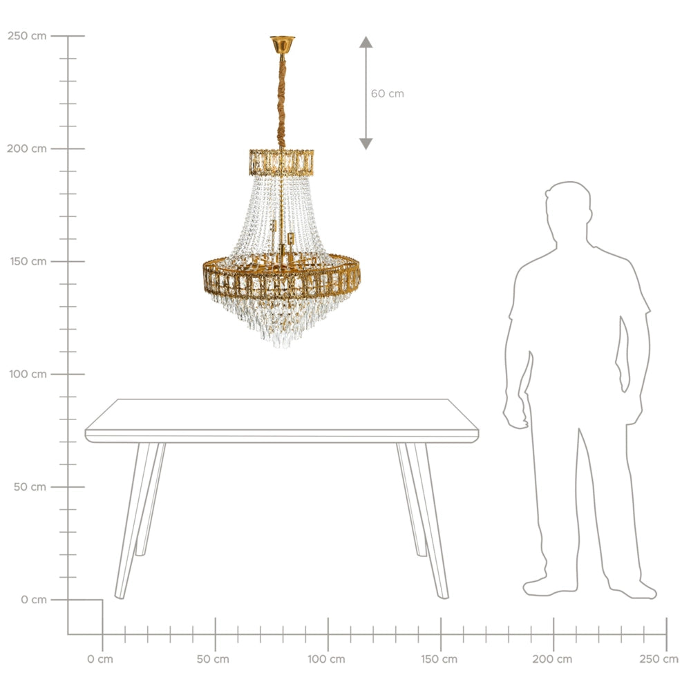 Lampadario con base in metallo dorato e cristalli ⌀ 70 cm Lampada a sospensione Stile glamour Sala da pranzo Soggiorno