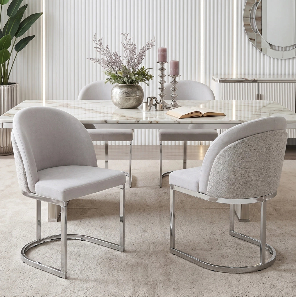 Set di 2 sedie in ciniglia grigio e argento