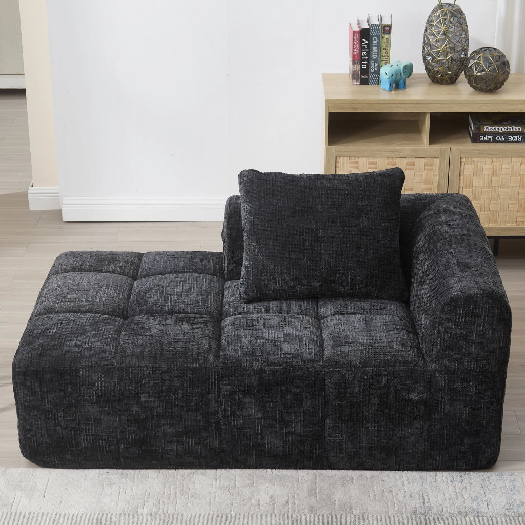DIVANO Chaise longue 158x90x60 cm Chenille Nero con cuscino