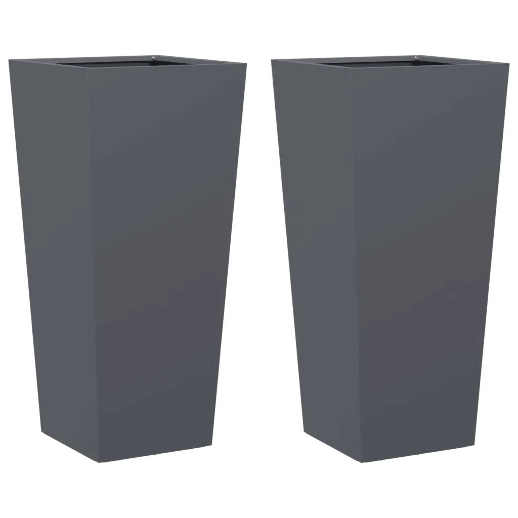 2 pz Fioriere | Cassetta per fiori | Vaso da Giardino Antracite 35x35x75 cm in Acciaio