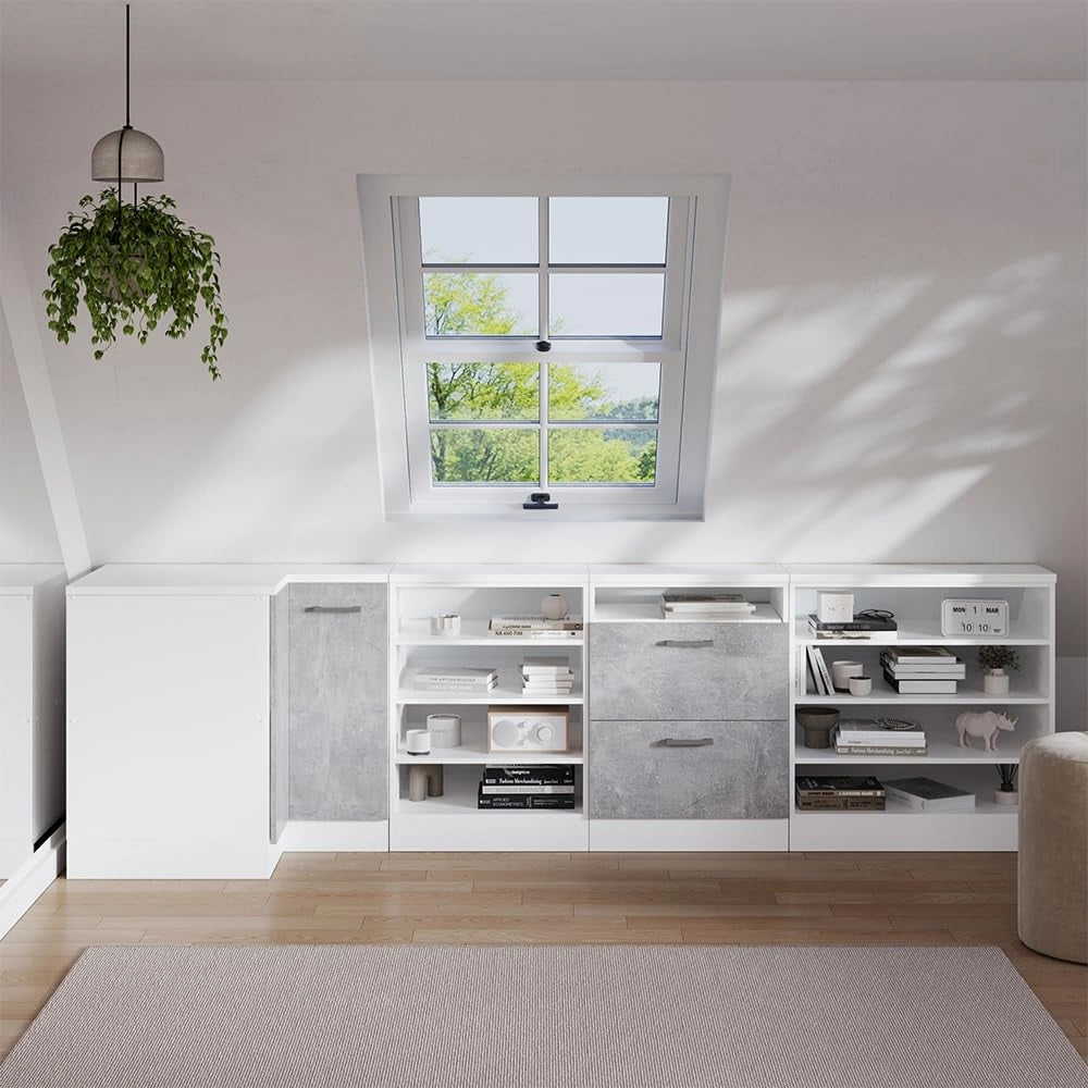 Armadio per tetto spiovente Rion, Bianco, 60 x 81.8 cm con 4 scomparti, carcassa 60 cm profondità, adatto per il salvaspazio sotto tetti spioventi