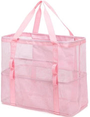 Tas a maglia per il mare, grande borsa per il bagaglio con taschetto per tutta la famiglia, borsa per giocattoli e accessori per le vacanze - rosa