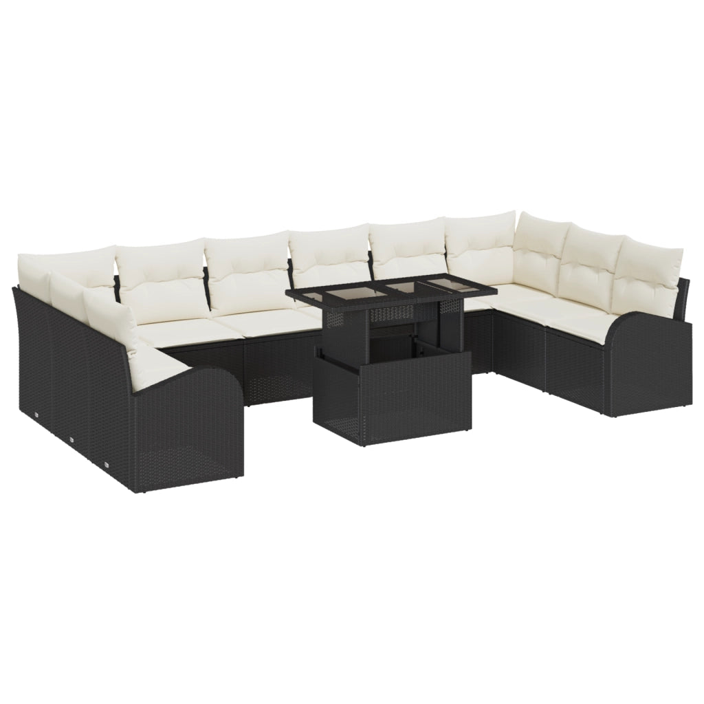 Set di divani da giardino  11 pezzi con cuscini in polirattan nero