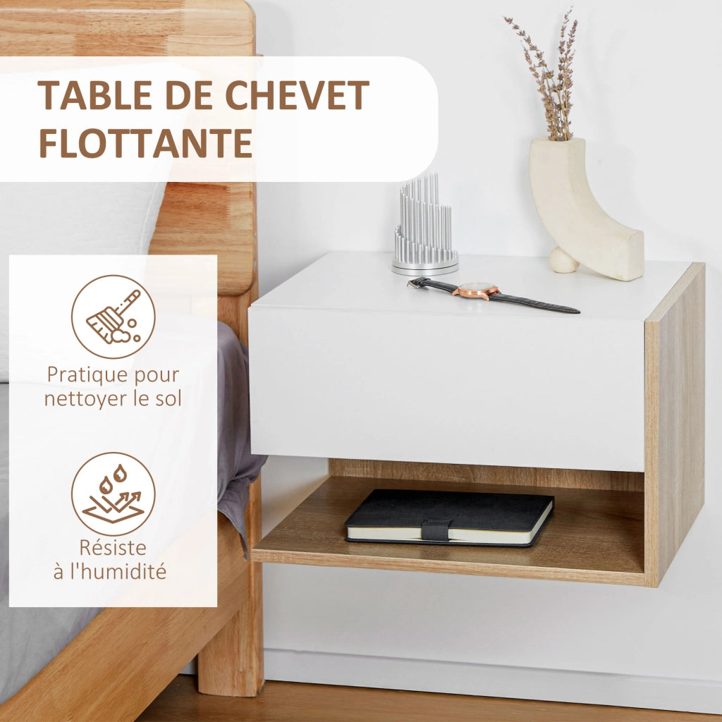 Tavolini da notte ¨C zephmum ¨C 2 pezzi, effetto rovere bianco, con cassetto e ripiano