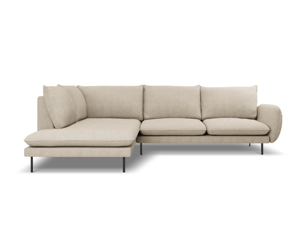 Cosmopolitan Design - Divano angolare sinistro "Vienna" 6 posti in tessuto strutturato beige 