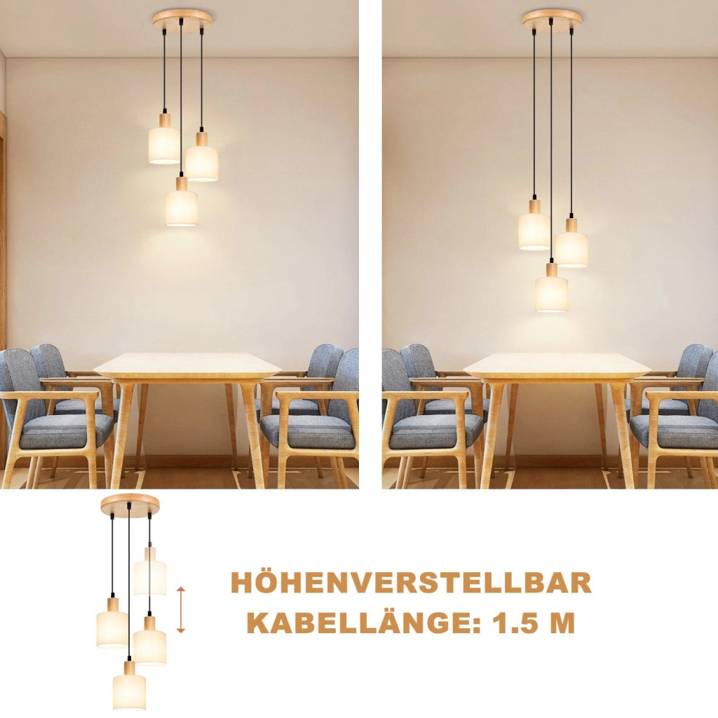 Lampada a sospensione ZMH legno bianco diametro 20 cm E14 stile retr¨° 3 lampadine rotonde per sala da pranzo e cucina