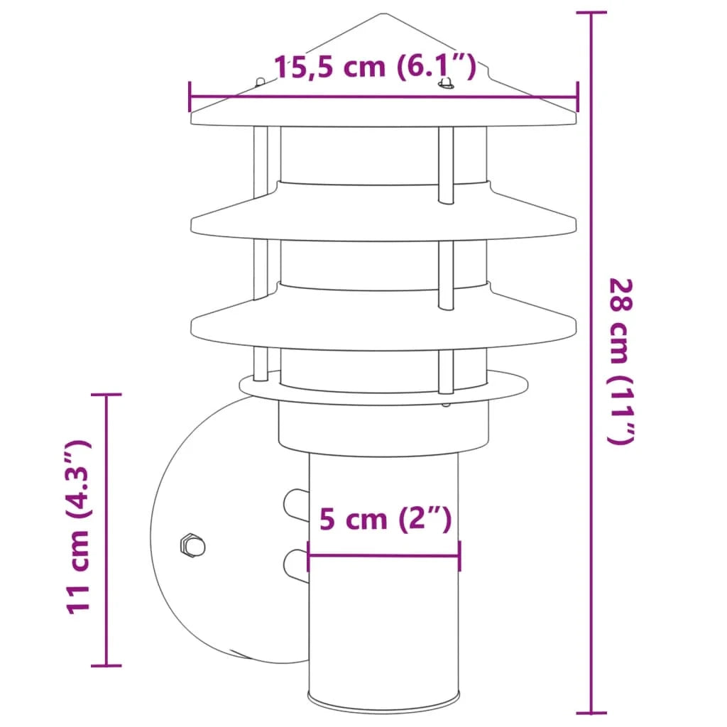 Set di 2 applique da esterno 15,5 x 15,5 x 28 cm design elegante resistente alle intemperie acciaio inox nero 02_0056552