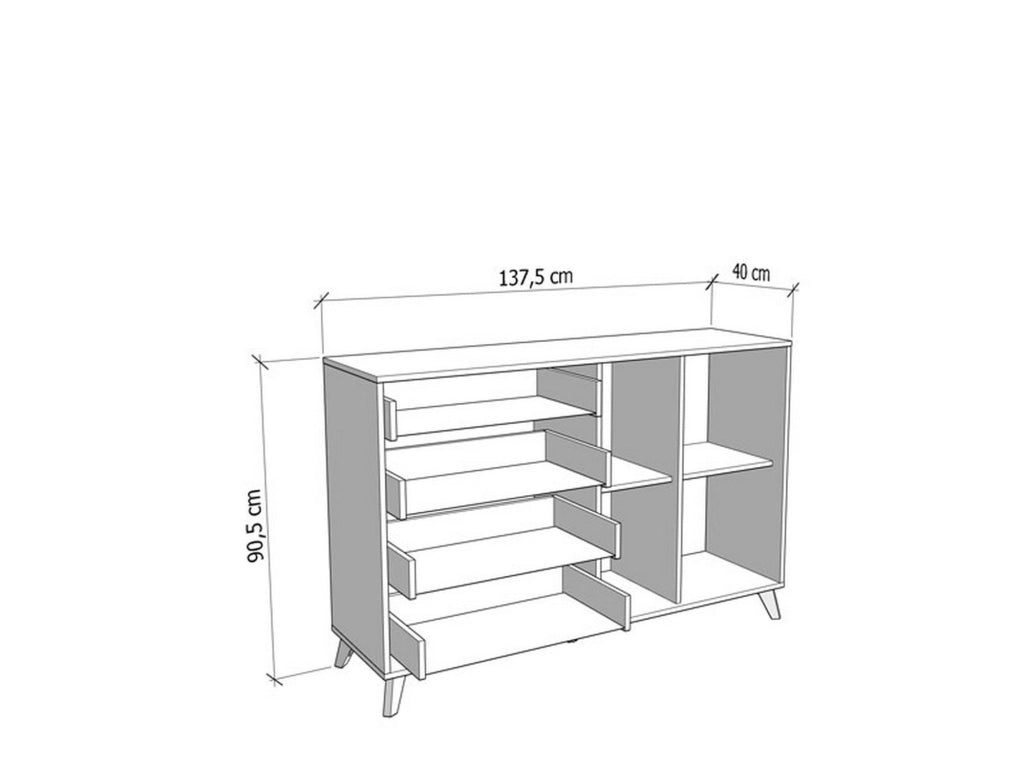 Madia Issogne, Credenza 4 Cassetti, 137.5x40x90.5h cm Marrone Rovere Grigio