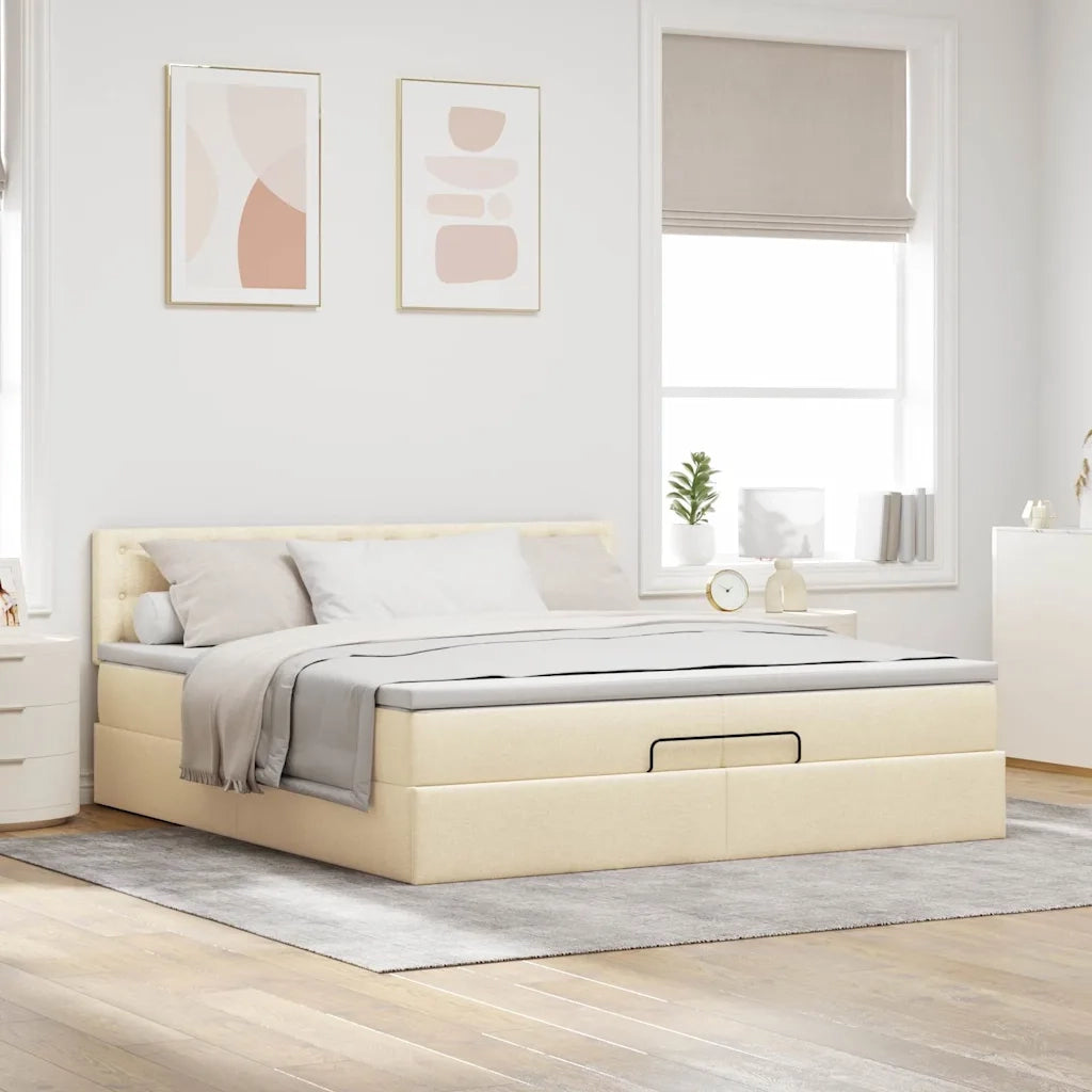 Struttura Letto Pouf con Materassi Crema 200x200 cm in Tessuto 3312504