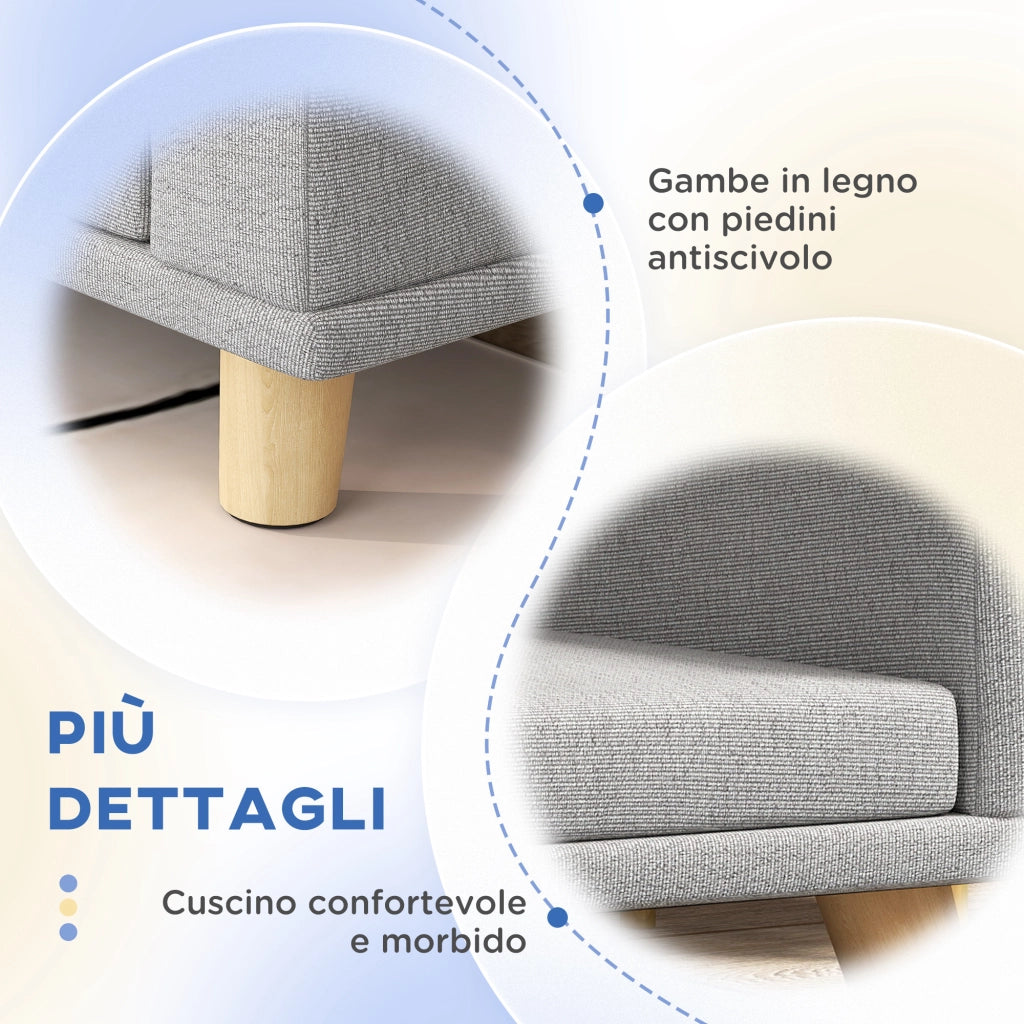 Divano per Cani di Taglia Grande con Cuscino Sfoderabile. in Poliestere e Legno. 98x67x25 cm. Grigio