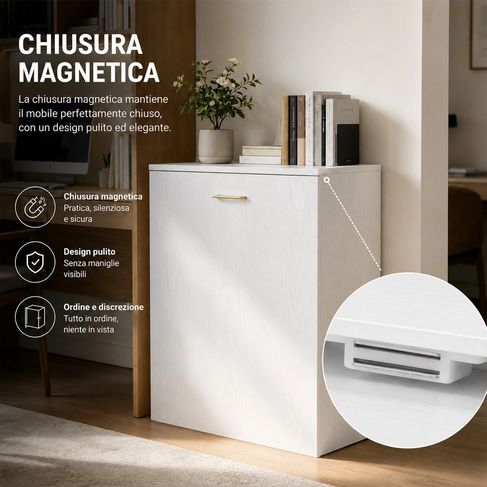 Mobile con Tavolo Scomparsa Bianco Frassinato Richiudibile Salvaspazio Scrivania
