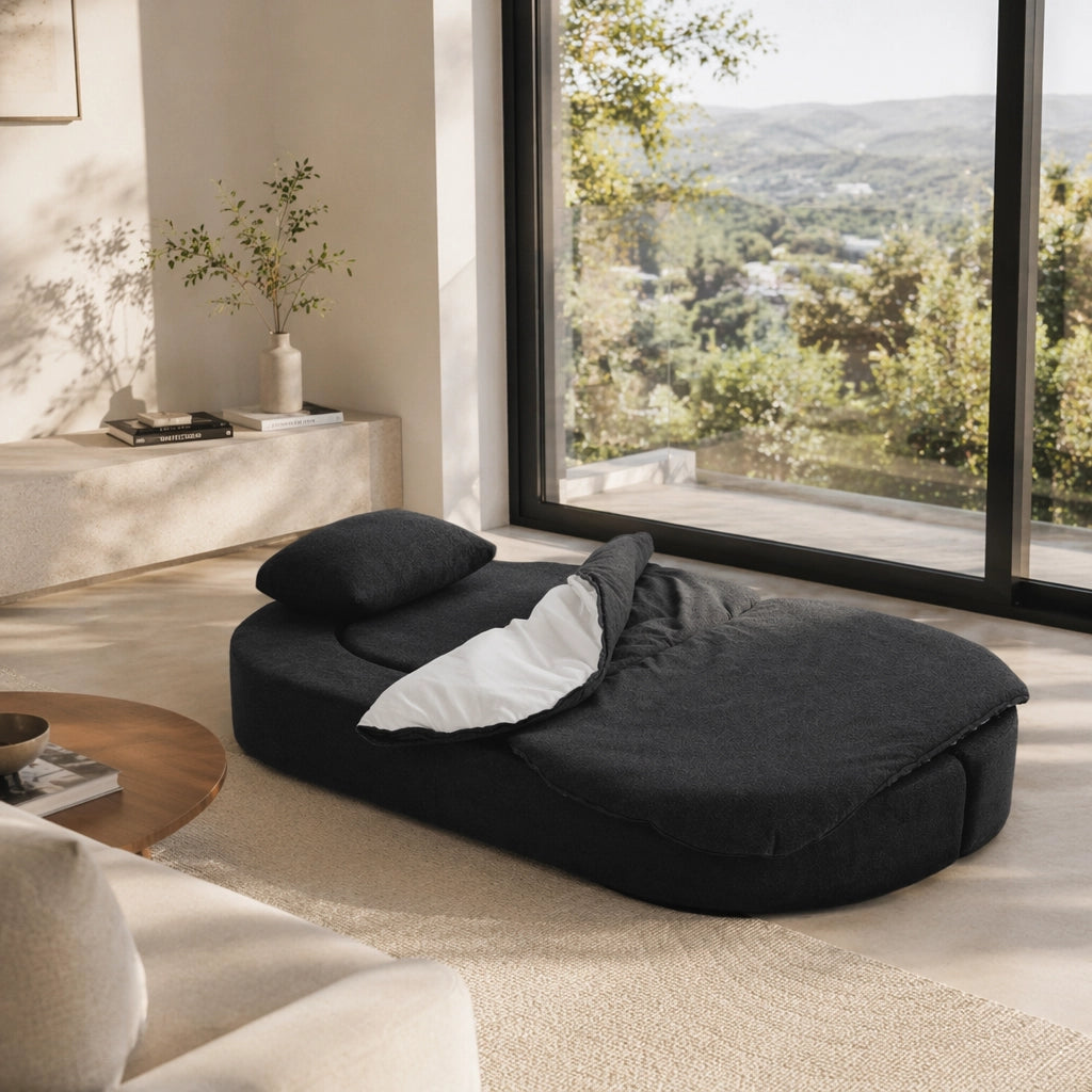 Divano letto convertibile in spugna ad alta densità con rivestimento sfoderabile, senza montaggio, flanella nera