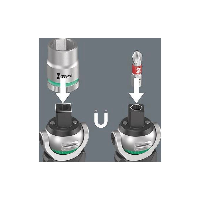 Wera 05004280001 Zyklop Pocket Kit Chiavi a Cricchetto 13 Pezzi con Portabiette Integrato 3-8'' 1-4'' 72 Denti Angolo 5° Testa Orientabile 0° 15° 90° colore Nero Verde