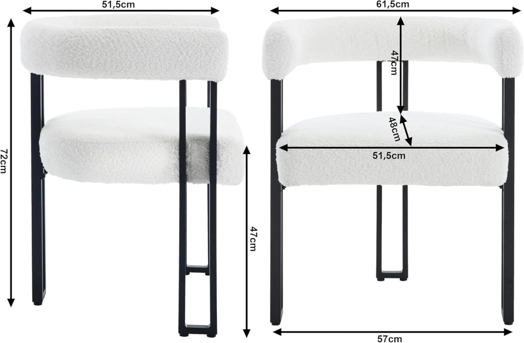 Set 6 Sedie Sala da Pranzo, Sedie da Cucina con Braccioli, Sedia da Pranzo con Gambe in Metallo, Sedia Imbottita per Camera da Letto, Soggiorno, Seduta in Ciniglia, Crema, EZS25cm-6