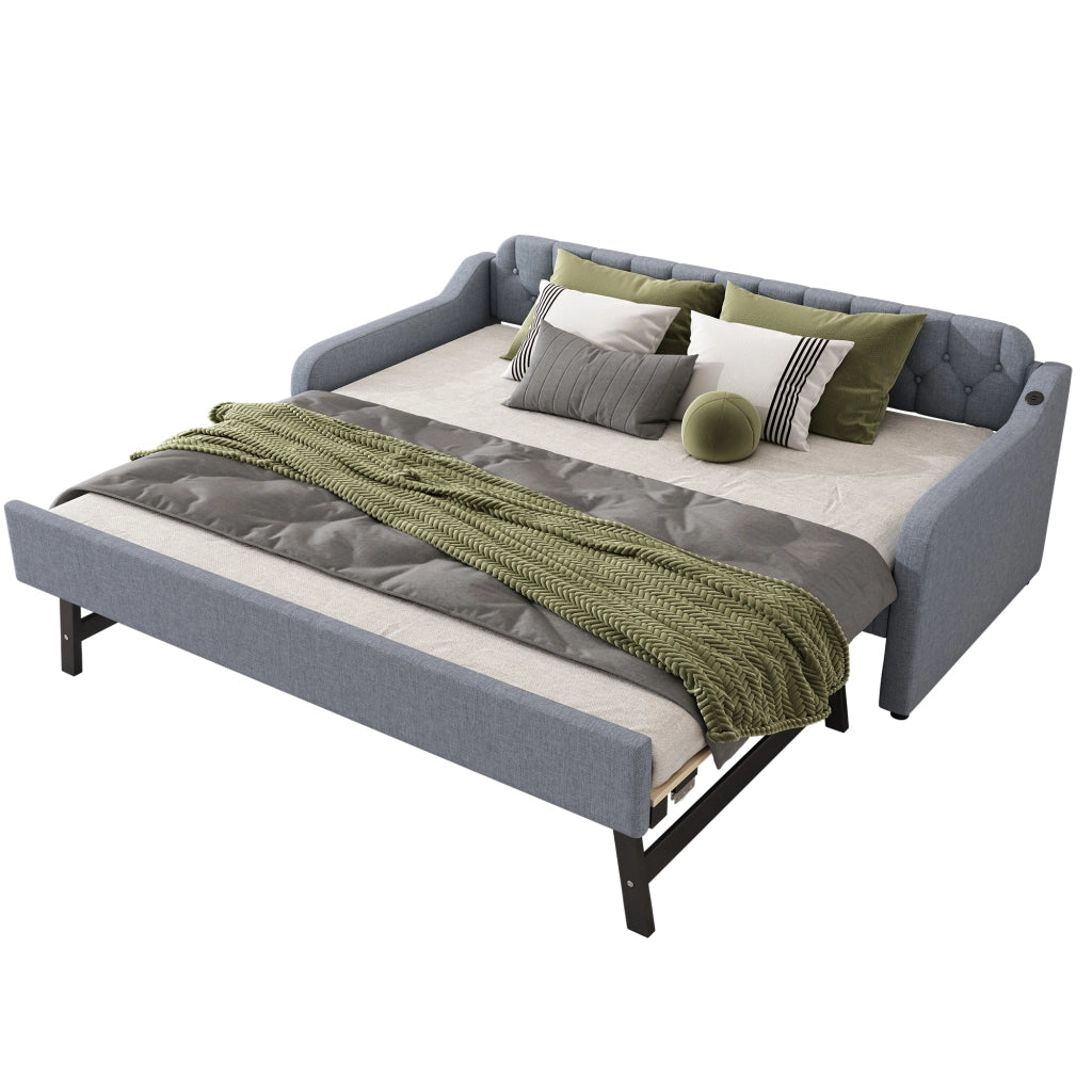 Letto Divano 90 x 200 cm; Letto Singolo con Letto Estraibile e Porta USB; senza Materasso; Grigio