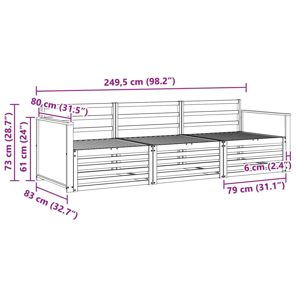 Set di divani da esterno 3 pz Naturale Legno di Acacia Massello 3382957