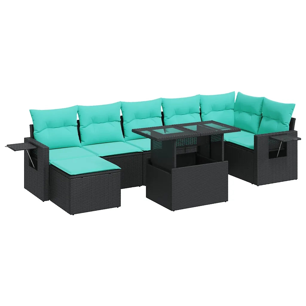 Set Divani da Giardino con Cuscini 8 pz Nero Polyrattan Acacia 3326518