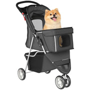 Passeggino per Cani Pieghevole con Portabicchieri e Cestino. 77x44x102 cm. Grigio Carbone