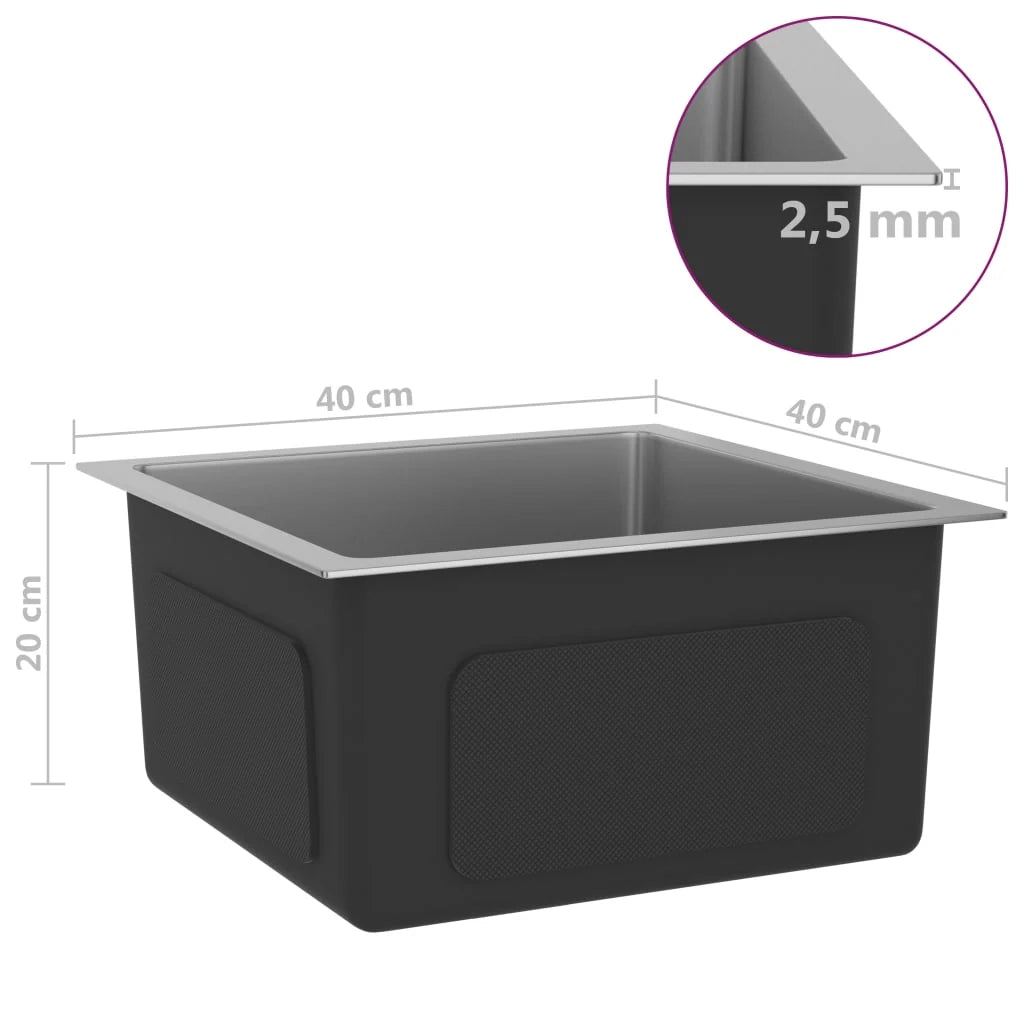 Lavello da cucina fatto a mano lavabo da bagno per interni 40 x 40 cm acciaio inox argento 02_0002451