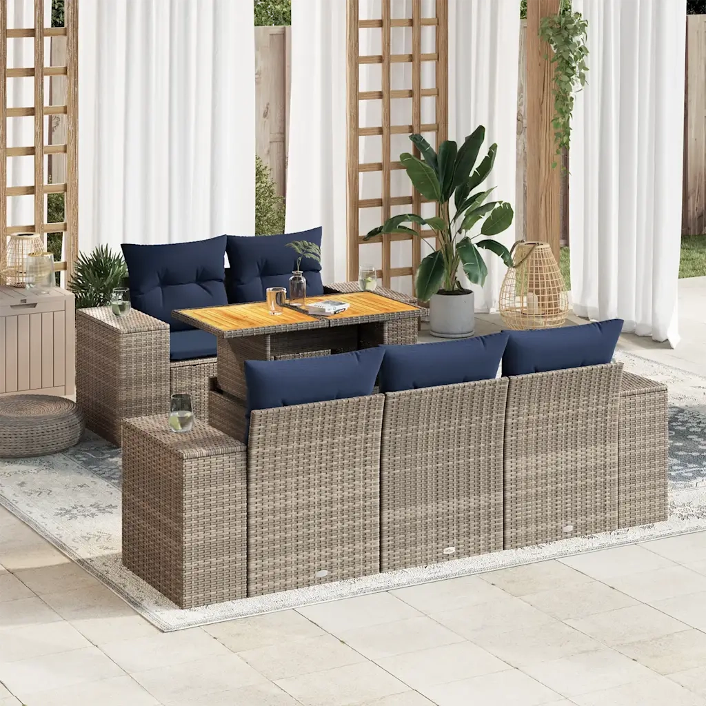 Set Divano da Giardino 6 pz con Cuscini Grigio in Polyrattan 3327330