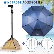 Parasole da spiaggia 220 cm Resistente al vento e protezione UV 50+ Grande ombrello da viaggio Leggero e portatile con piede di base