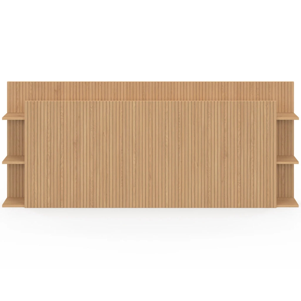 IDMarket - Testiera JULIETTE su piede per letti da 140 e 160 cm con vani contenitori effetto doghe in legno