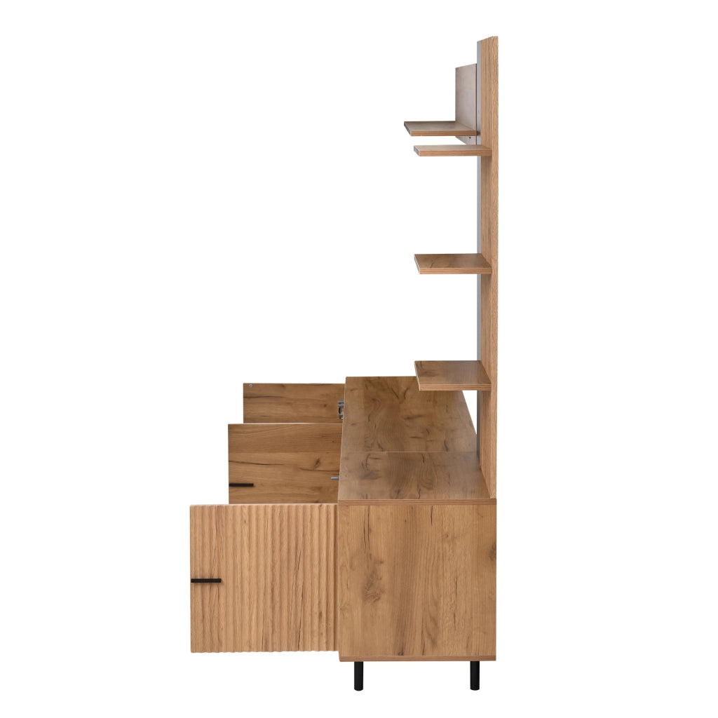 Mobile porta TV con 3 ante e ripiani aperti, per soggiorno, in truciolare, legno e nero, 187,5 × 40 × 167 cm