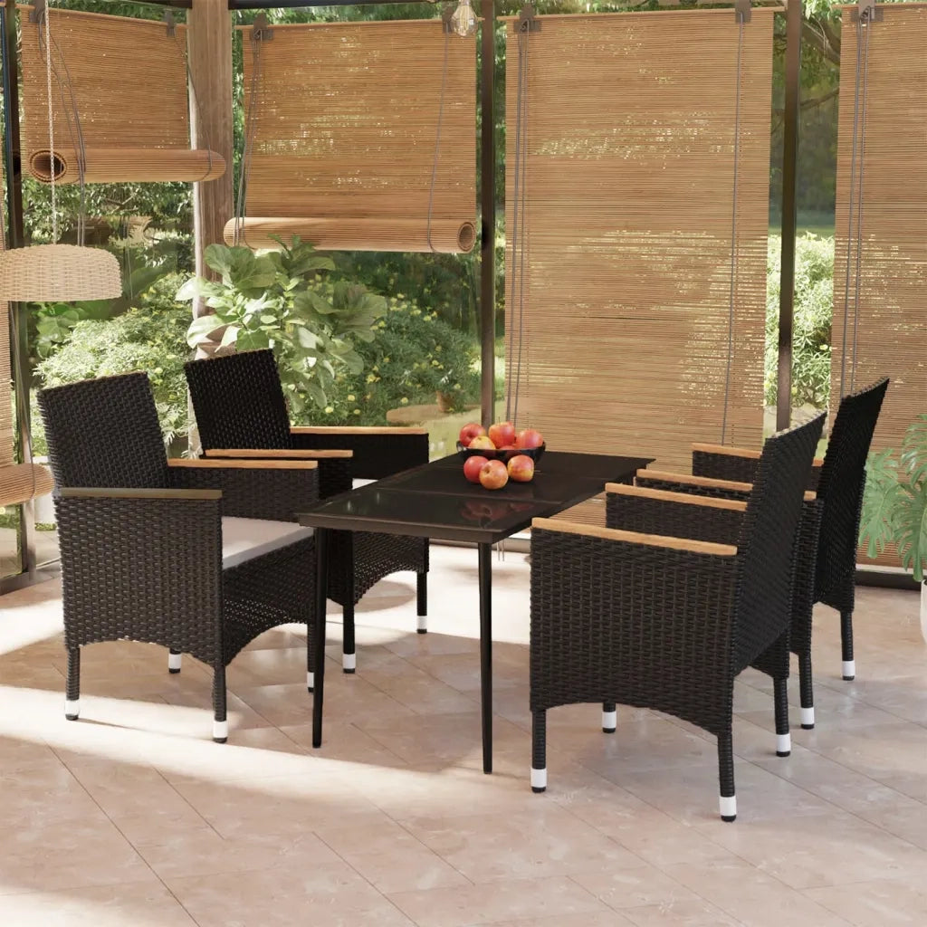 Set da Pranzo da Giardino 5 pz | Set Salotto da Giardino con Cuscini Nero