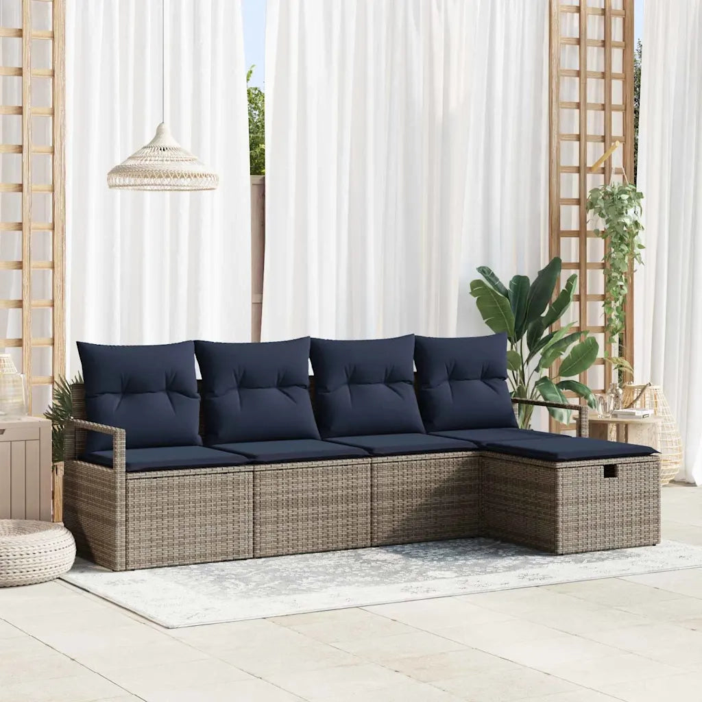 Set di divani con cuscino 5 pcs Grigio e Blu Navy polyrattan