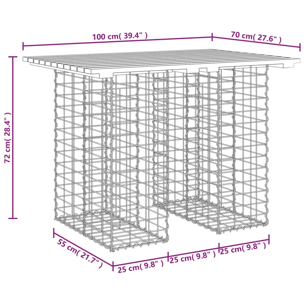 Tavolo da giardino in gabbione design 100x70x72 cm in legno di pino impregnato 834367