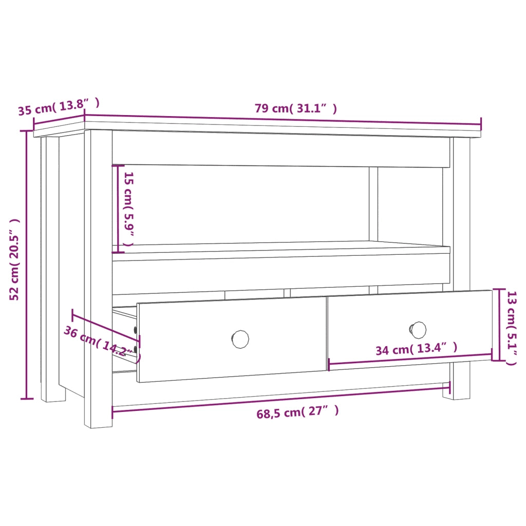 Mobile Porta TV Nero 79x35x52 cm in Legno Massello di Pino 821501