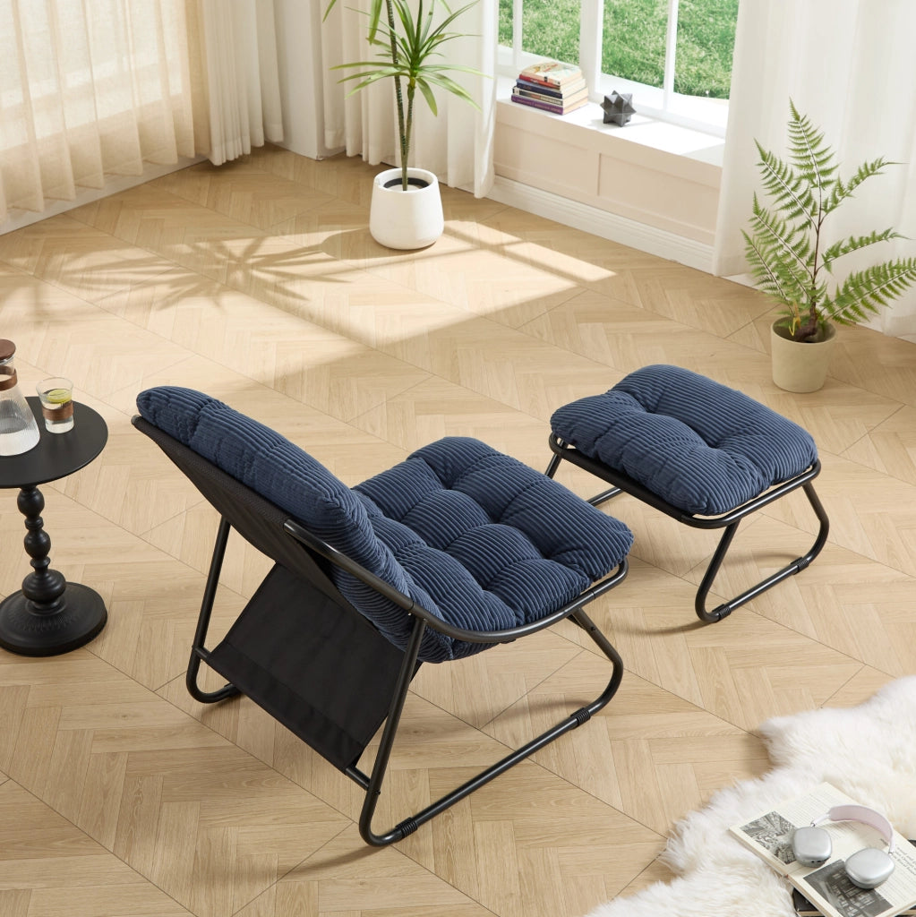 Poltrona relax da esterno con pouf, struttura nera
