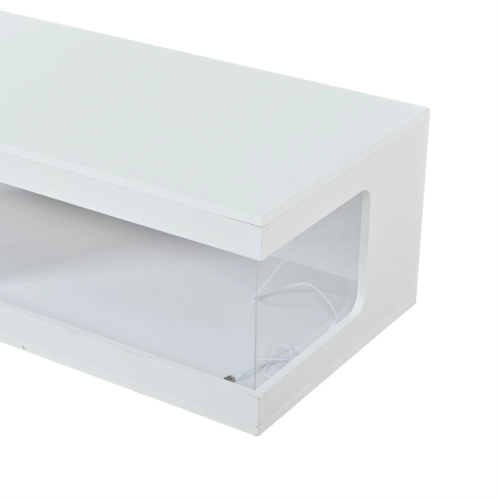 Tavolino da Caff¨¨ con LED ¨C Xylo ¨C Bianco, Vetro Temperato, Truciolato, 100x50x35