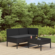 Set Divani da Giardino 3 pz con Cuscini in Polyrattan Nero cod mxl 40875