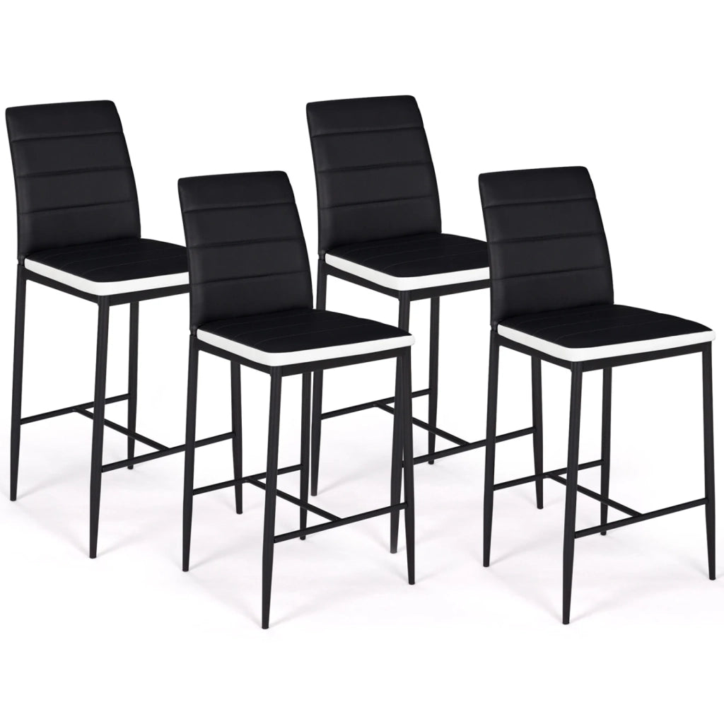 IDMarket - Set di 4 sgabelli ROMANE in PVC nero con fascia bianca, sedie da bar imbottite