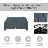 Ousunny Tavolino da Esterni in Rattan PE con Piano in Vetro Temperato, 85x50x39cm, Nero